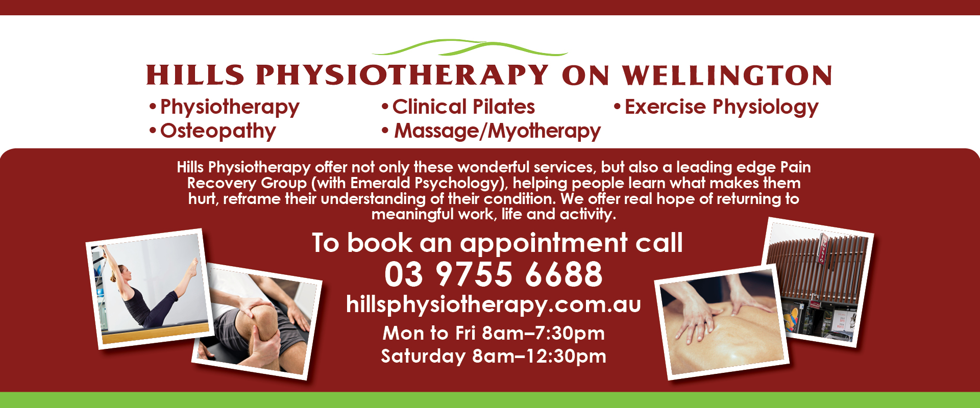 Ad for Hills Physiotherapy 03 9755 6688