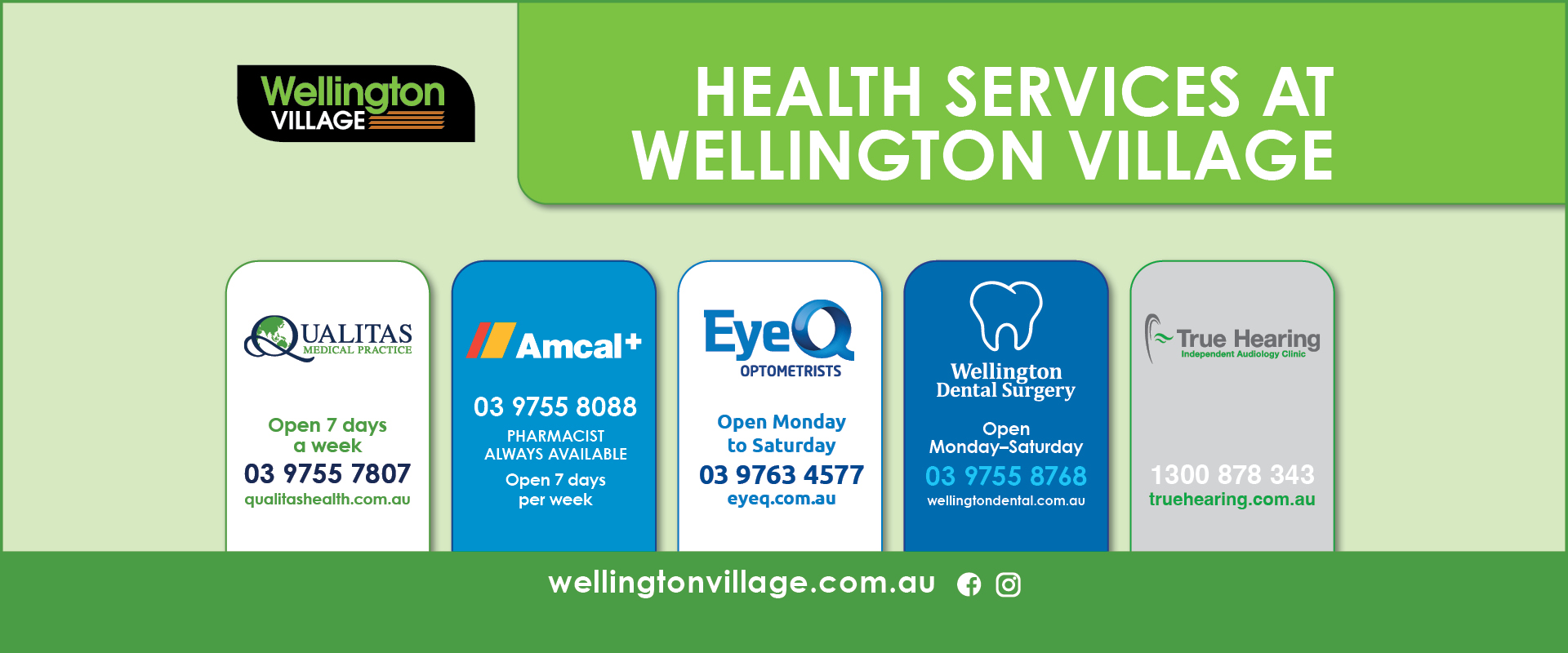 ad for Health services at Wellington Village Shopping Centre