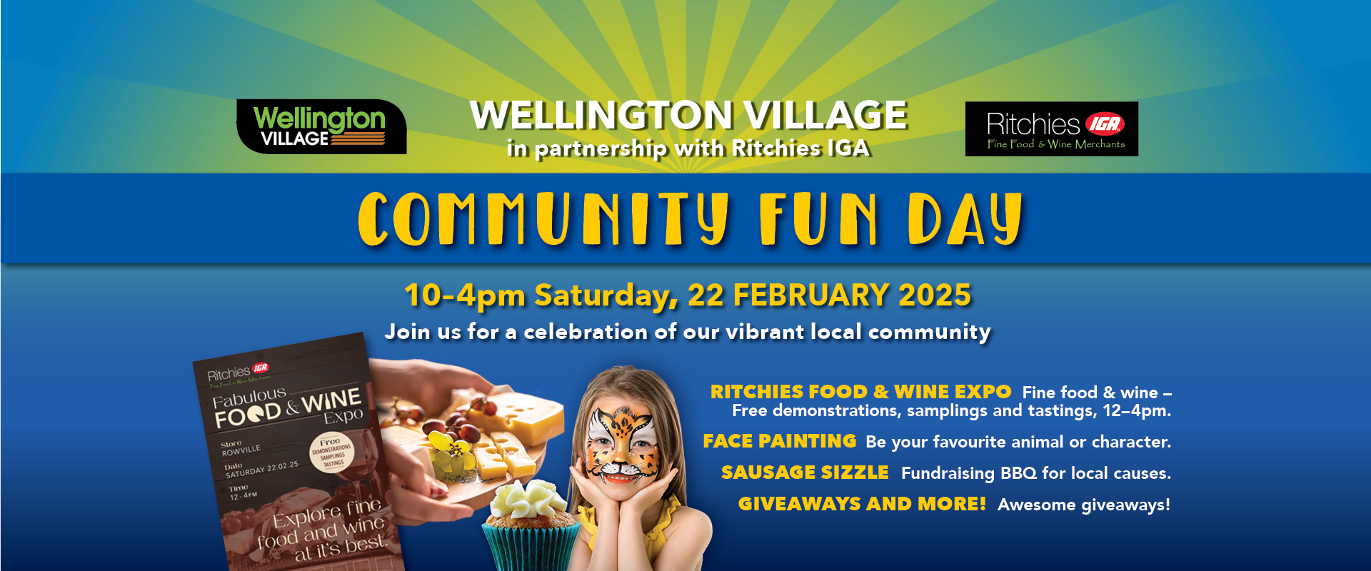 Promo ad for COmmunity day event at wellington village 22 February 10am to 4pm