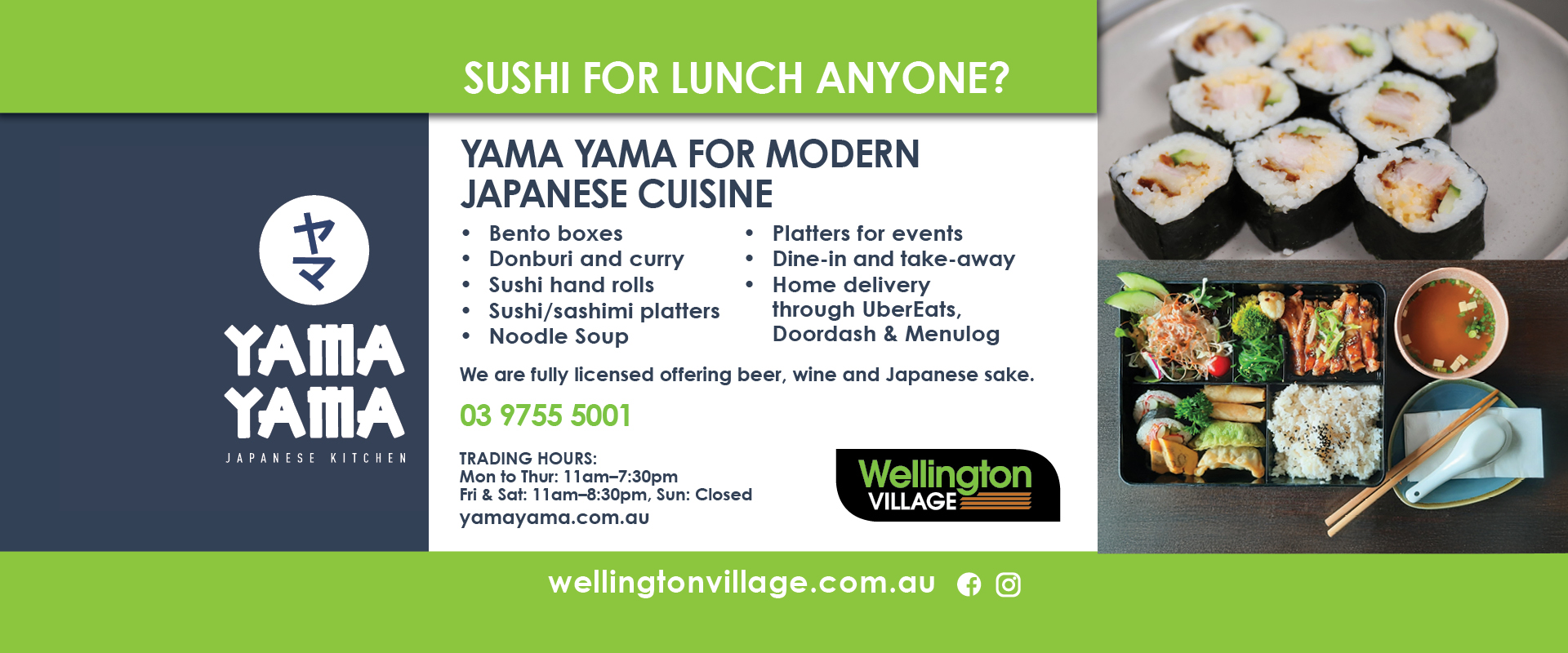 Ad for Yama Yama Japanese Kitchen at Wellington Village