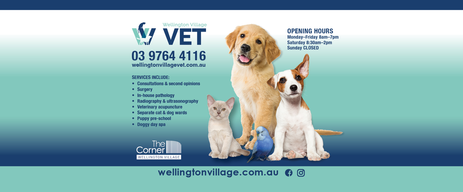 ad for Wellington Village Vet tel: 03 97644116