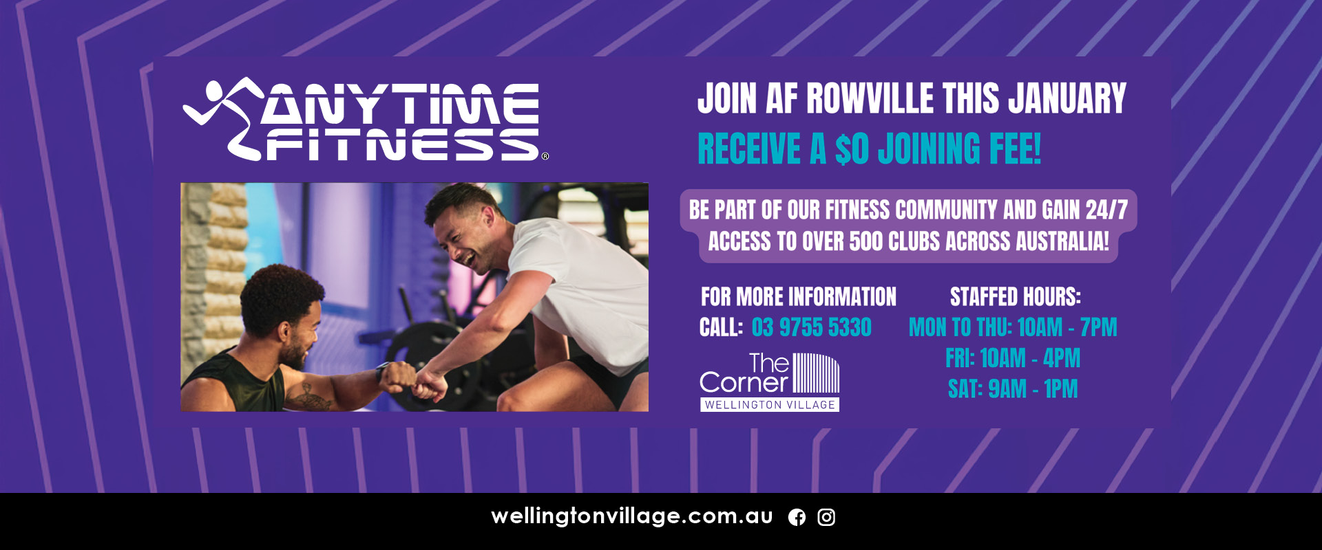 ad for Anytime fitness at The Corner Wellington Village