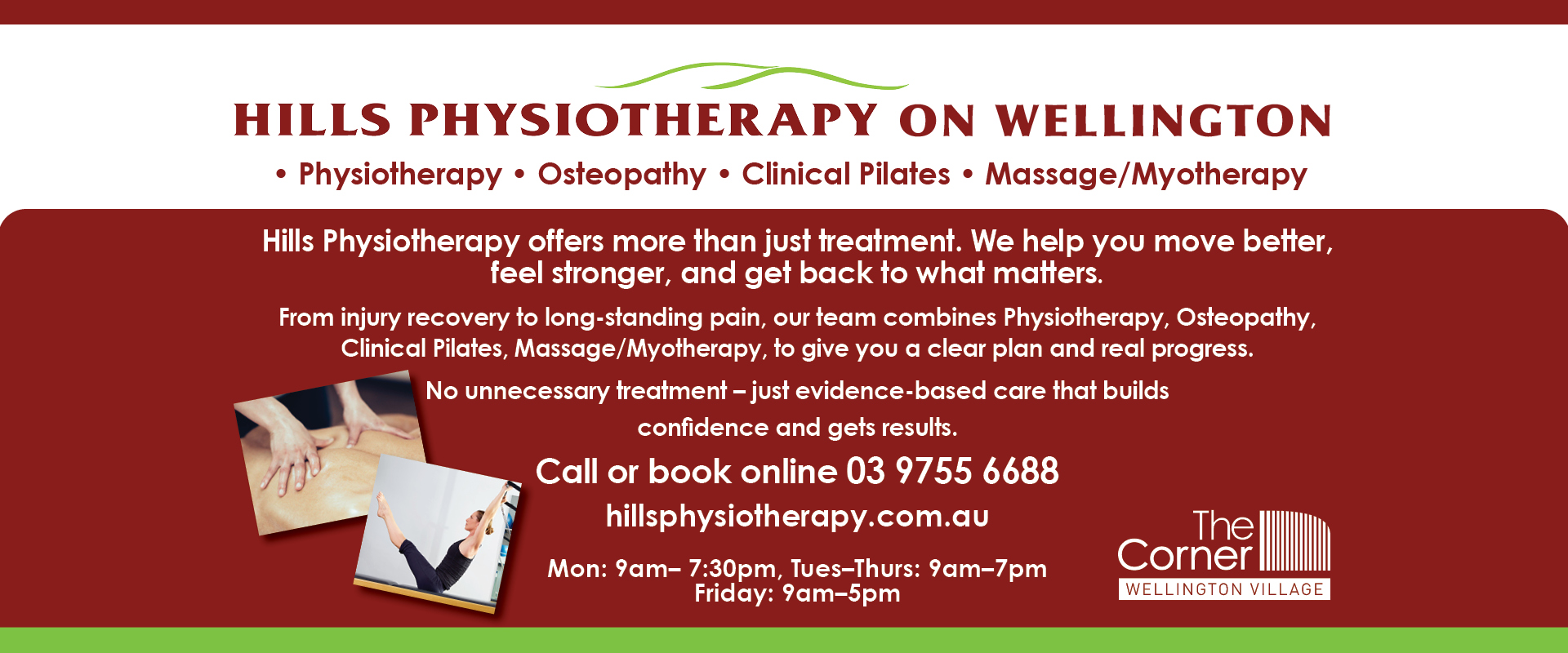 ad forHIlls Physiotherapy Rowville 03 9755 6688