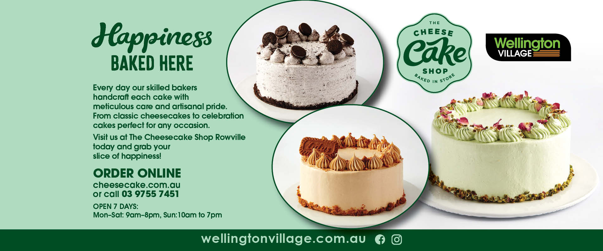 Ad for the CHeesecake Shop at Wellington Village Rowville te: 9755 7451